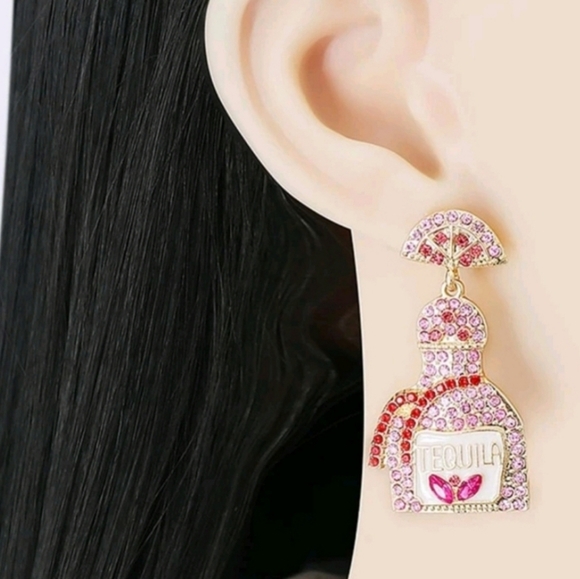 Tequila Faux Rhinestone Drink Earrings NIP - Picture 4 of 6